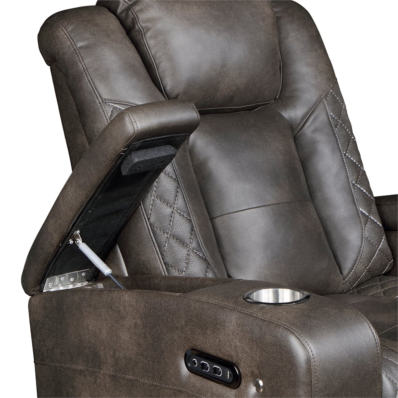 Brownish Gray Faux Leather Power Reclining Chair A127929