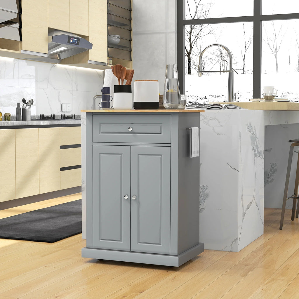 Rolling Kitchen Island Cart with Drawer and Adjustable Shelf D86185