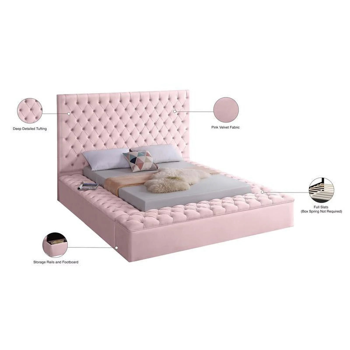 Pink Queen Wood Storage Platform Bed P558