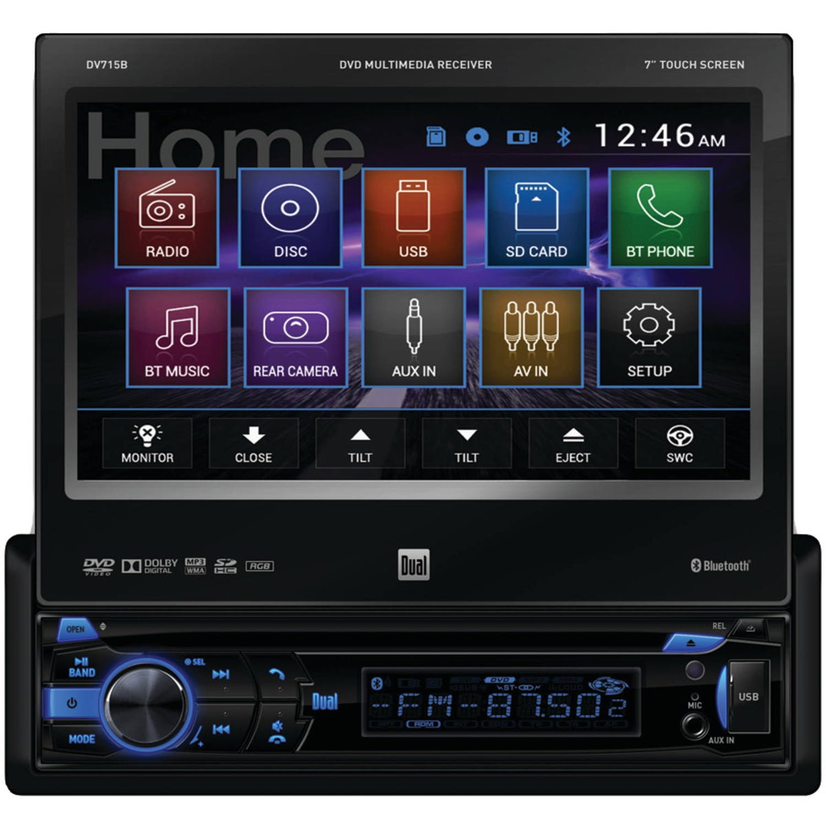 Single-DIN In-Dash DVD Receiver with Motorized Touchscreen & Bluetooth N5802