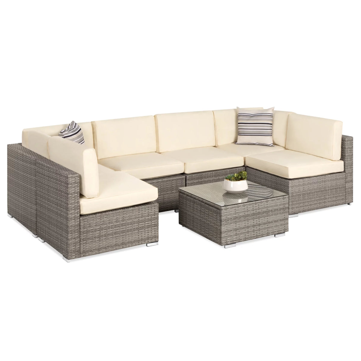 7 Piece Gray Wicker Sectional Set U691