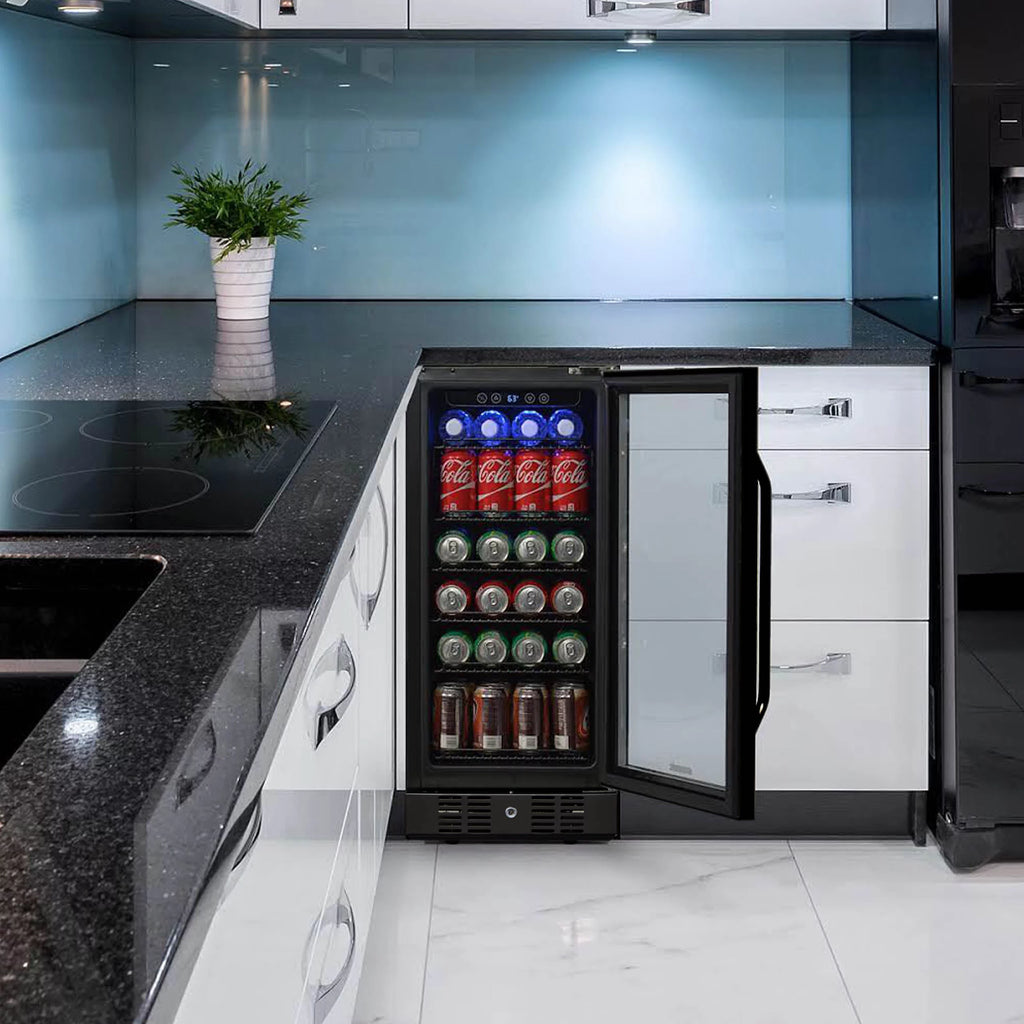 15” 96 Can Beverage Fridge Black Stainless Steel B342518