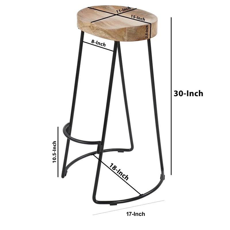 30" Mango Wood & Iron Barstool Set of 3 Y9252