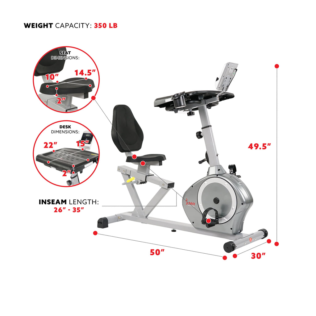 Magnetic Indoor Recumbent Exercise Desk Bike 350 lb Weight Capacity L1370