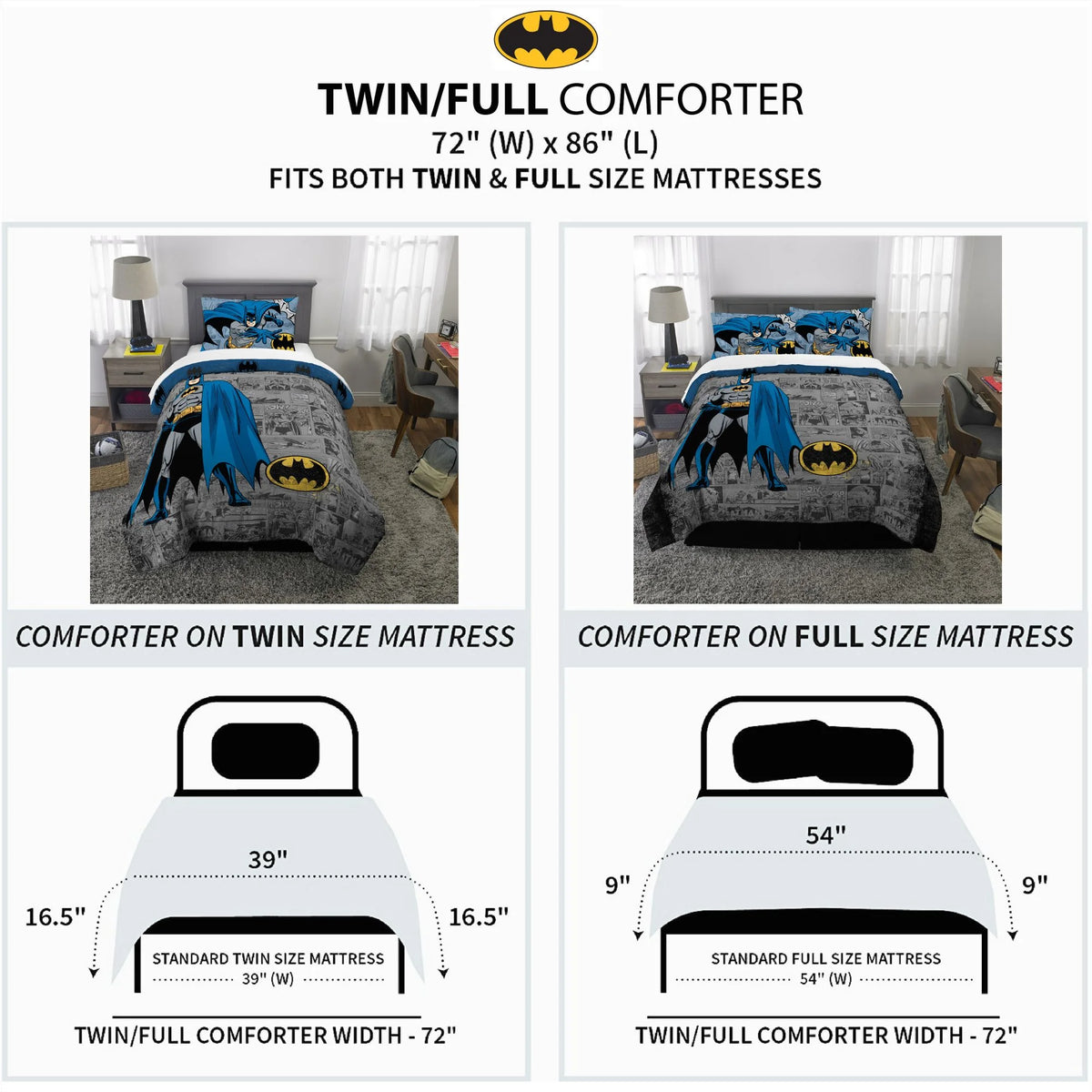 Kids Comforter and Pillowcase 2-Piece Set Twin/Full Reversible E9886