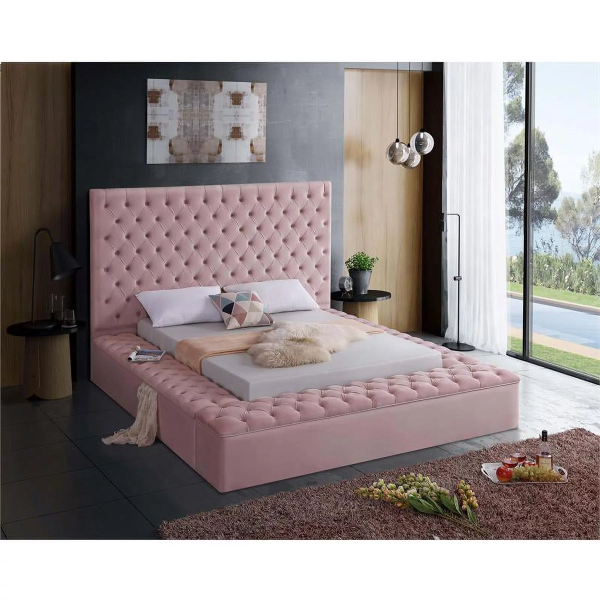 Pink Queen Wood Storage Platform Bed P558