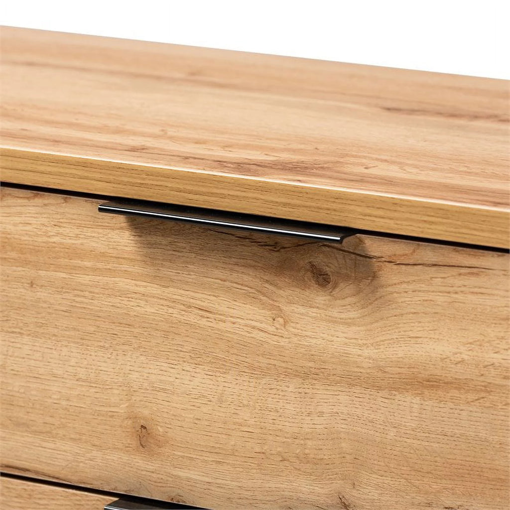 Oak Finished Wood Black Metal 4-Drawer Dresser J21843