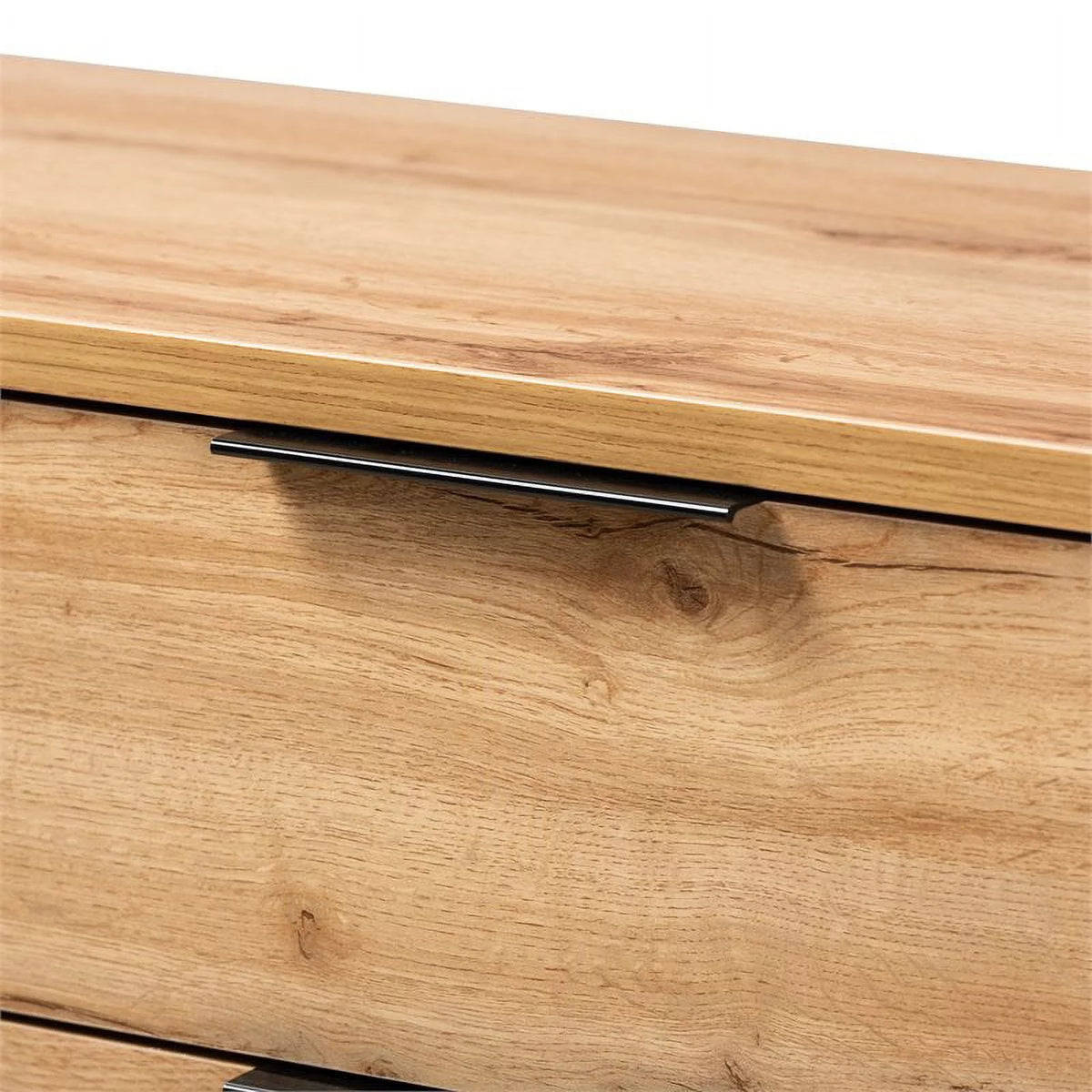 Oak Finished Wood Black Metal 4-Drawer Dresser J21843