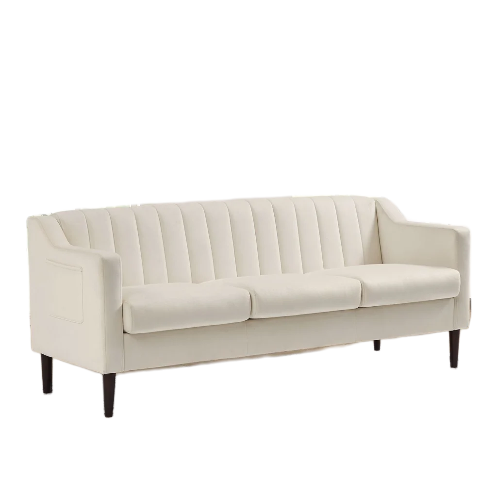 Velvet Upholstered Chesterfield Sofa with Wooden Legs S543265