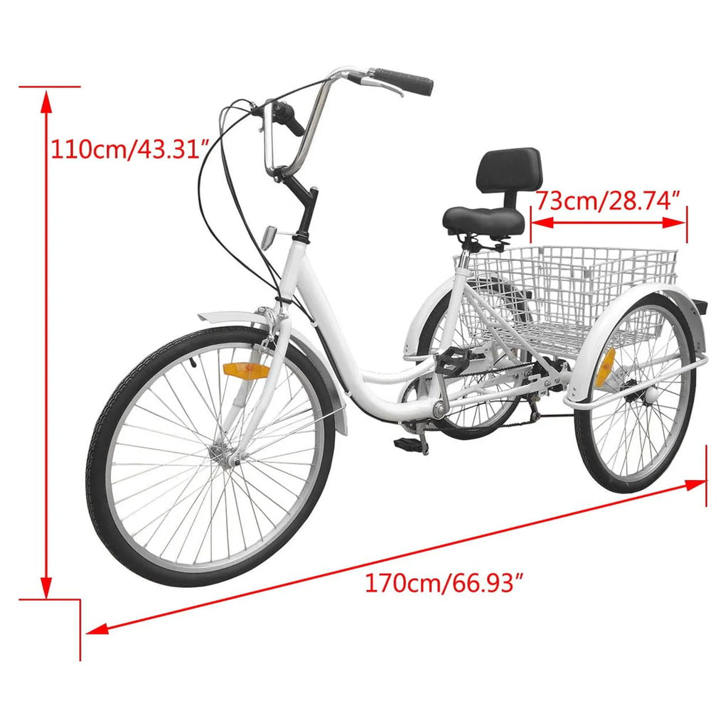 24 Inch 3-Wheel Tricycle with Basket White/Yellow E6630