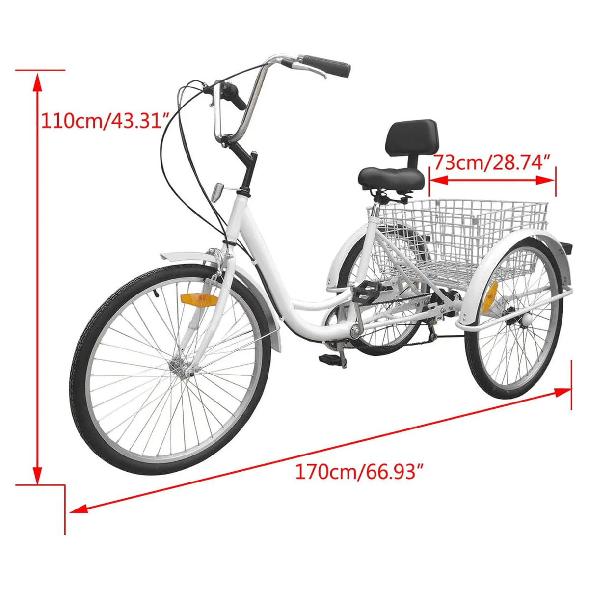 24 Inch 3-Wheel Tricycle with Basket White/Yellow E6630
