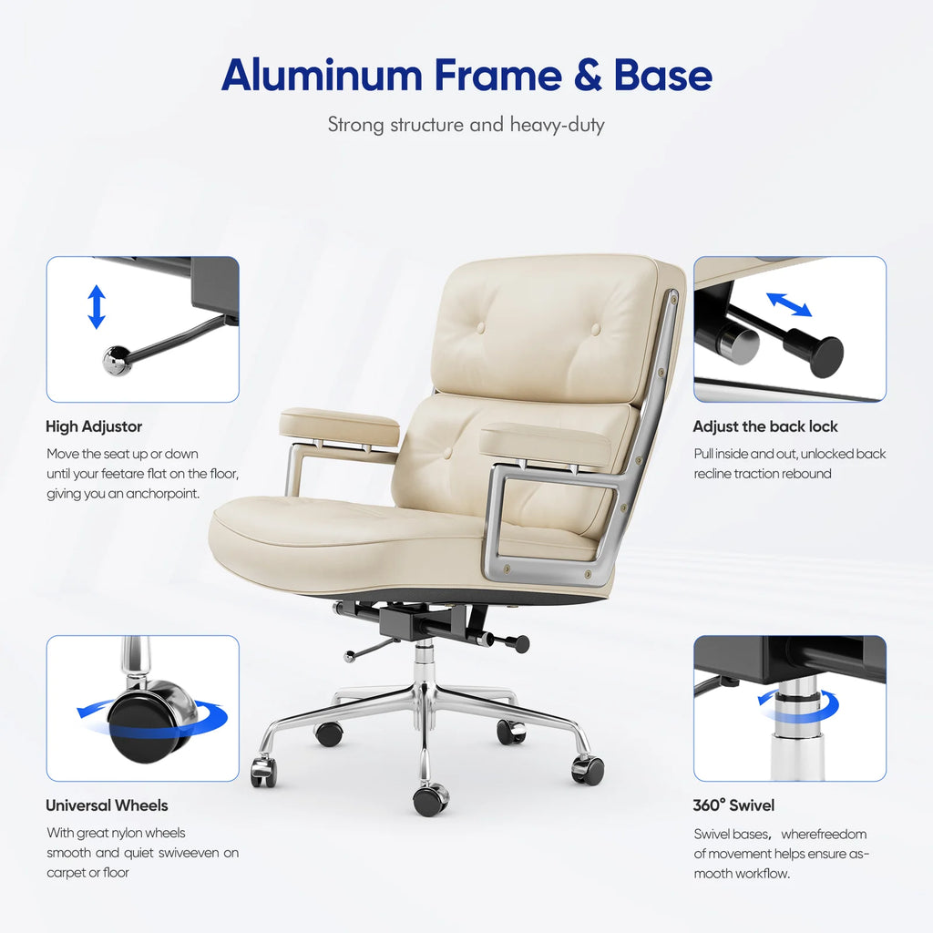 White Genuine Leather Office Chair I263798