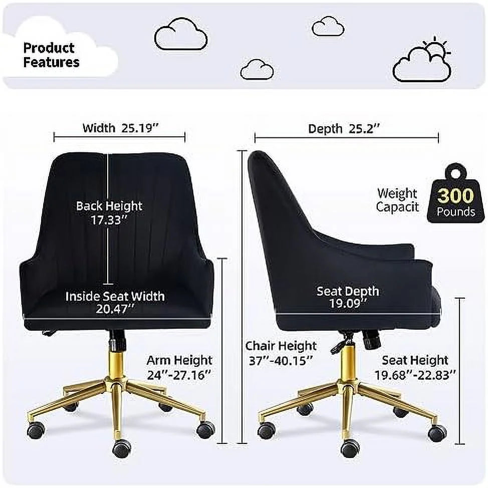 Velvet Tufted Desk Chair with Gold Base B882296