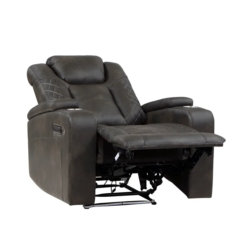 Brownish Gray Faux Leather Power Reclining Chair A127929