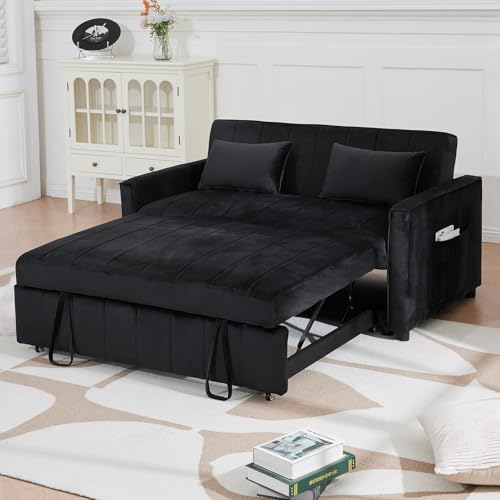 Black Velvet Convertible Sleeper Sofa Bed A349311