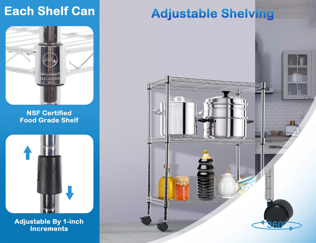 3 Shelf Wire Shelving Unit with Wheels I9440