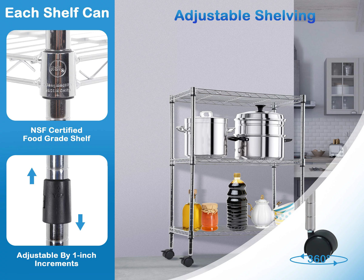 3 Shelf Wire Shelving Unit with Wheels I9440