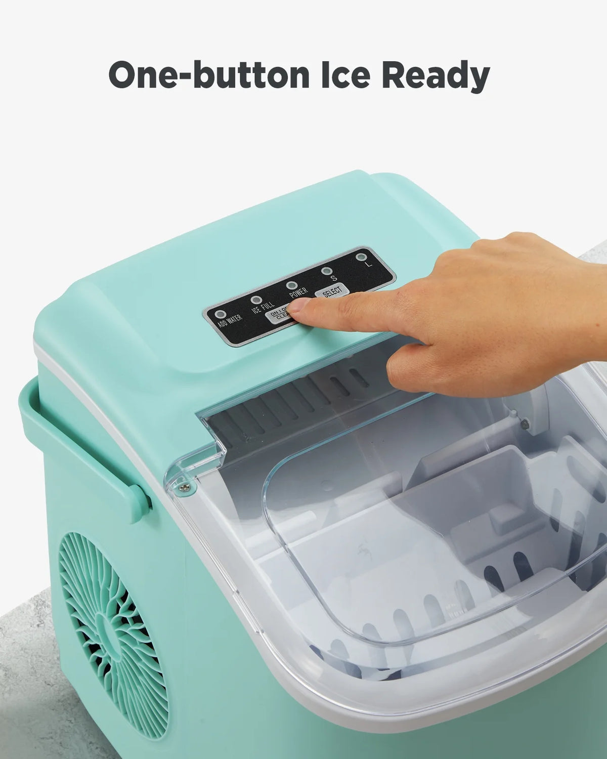 Countertop Ice Maker with Handle, 9 Cubes/6 Mins, 26lbs/24Hrs, Self-Cleaning, Ice Scoop and Basket, 2 Sizes of Bullet Ice, Green C924