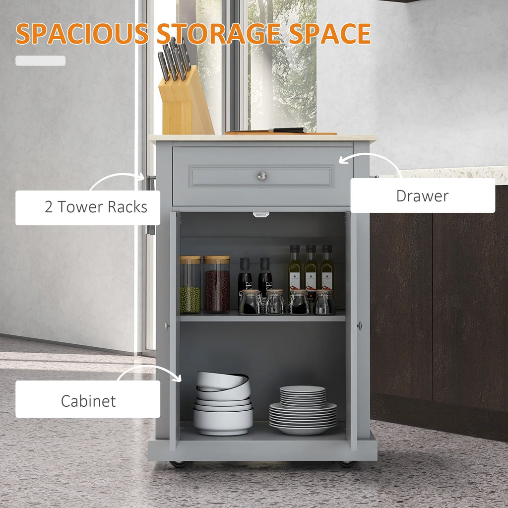 Rolling Kitchen Island Cart with Drawer and Adjustable Shelf D86185