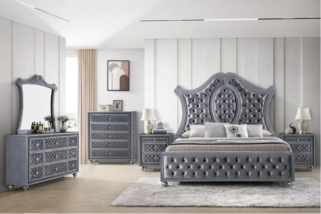 Queen Size Upholstered Panel Bed Set P2493