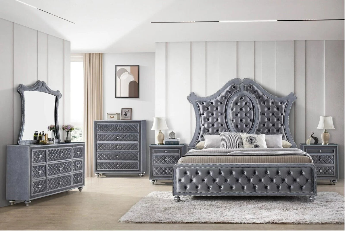 Queen Size Upholstered Panel Bed Set P2493