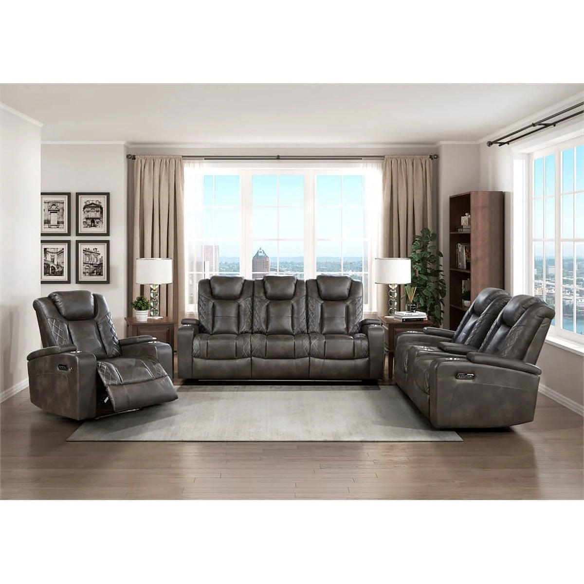 Brownish Gray Faux Leather Power Reclining Chair A127929