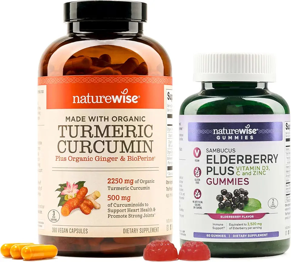 2250mg Black Pepper Curcuminoids Capsules 360 Count and Elderberry Gummies 60 Count S7256