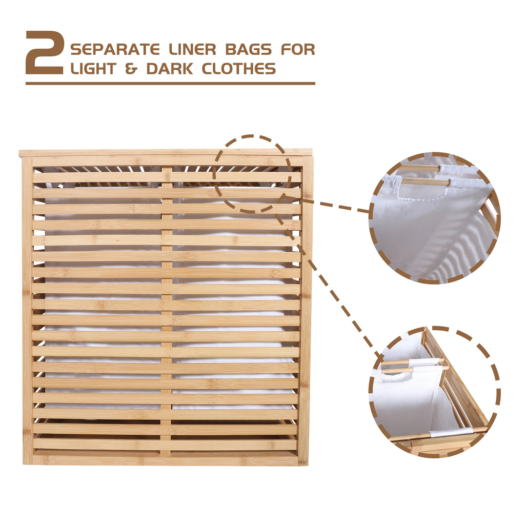 Foldable Bamboo Laundry Hamper with Lid and Liner Bag I7502