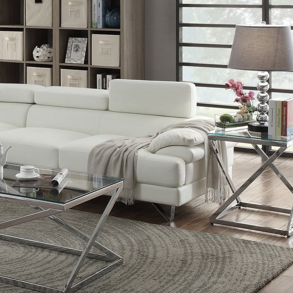 White Faux Leather Sectional Sofa O7362