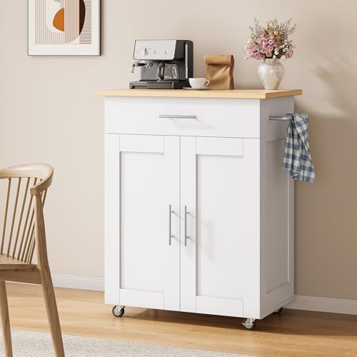 White Rolling Kitchen Island with Storage W668592
