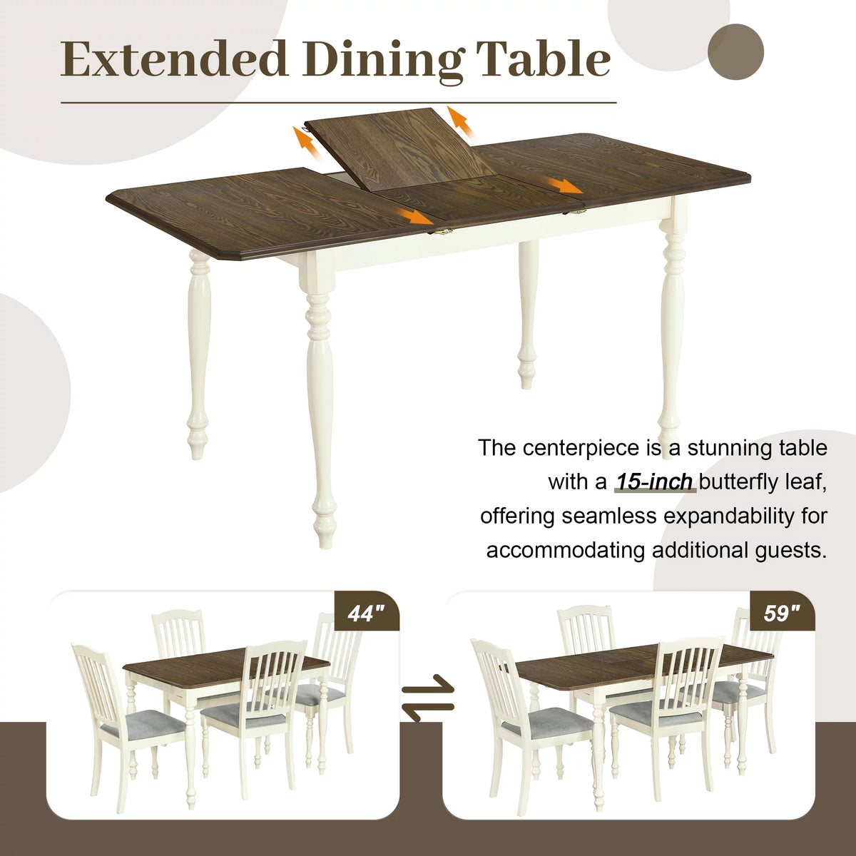 Extendable Dining Table Set with Butterfly Leaf and Upholstered Chairs R7916