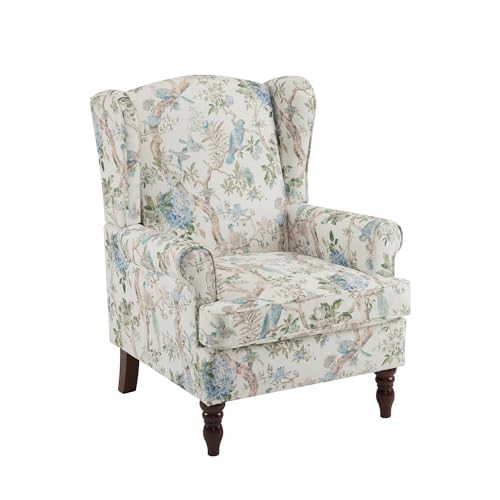 Blue Floral High Back Upholstered Accent Chair W2685