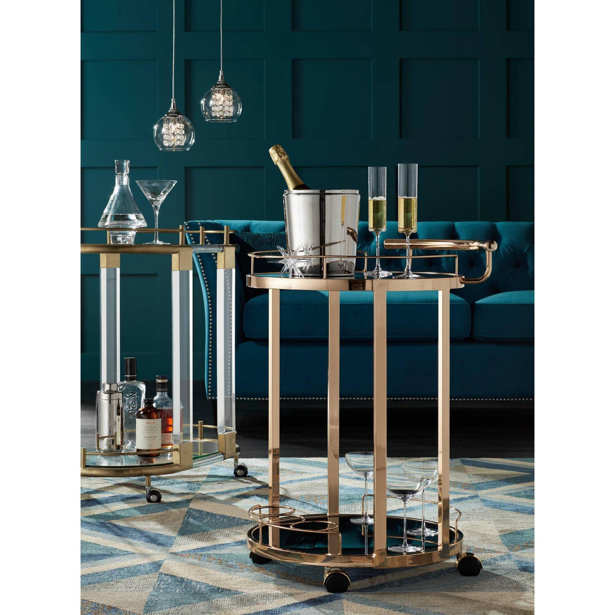Round Black Glass Serving Cart Y9119