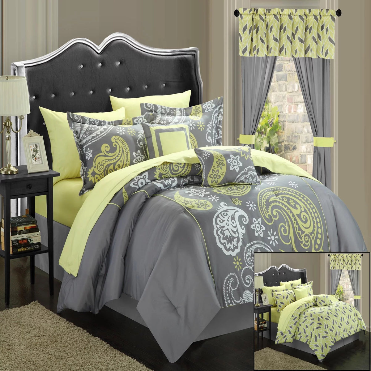 Grey Paisley Print 20 Pieces Comforter Bed In A Bag Set King Z311