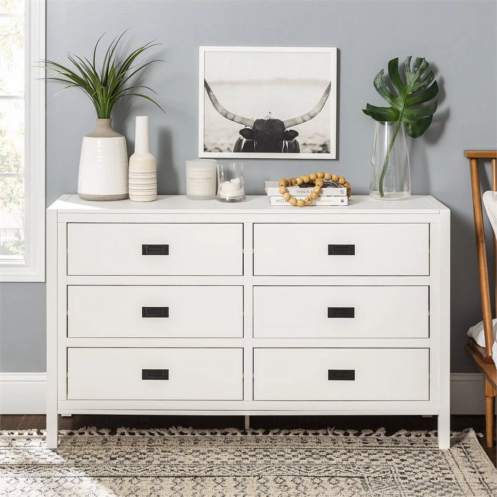White 6-Drawer Solid Wood Dresser B8897