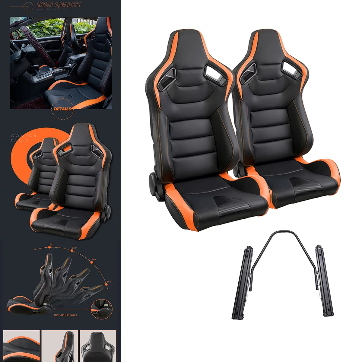 2PCS PVC Leather Racing Seats with Sliders C201779