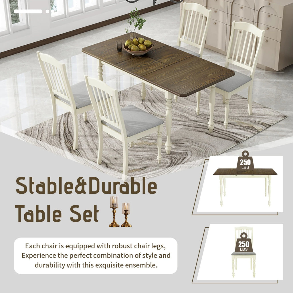Extendable Dining Table Set with Butterfly Leaf and Upholstered Chairs R7916