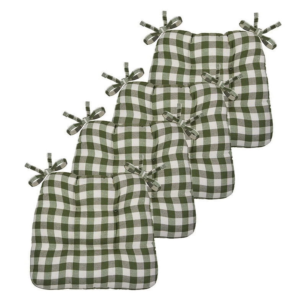 4 Pack Plaid Chair Cushion Pads with Ties S421083