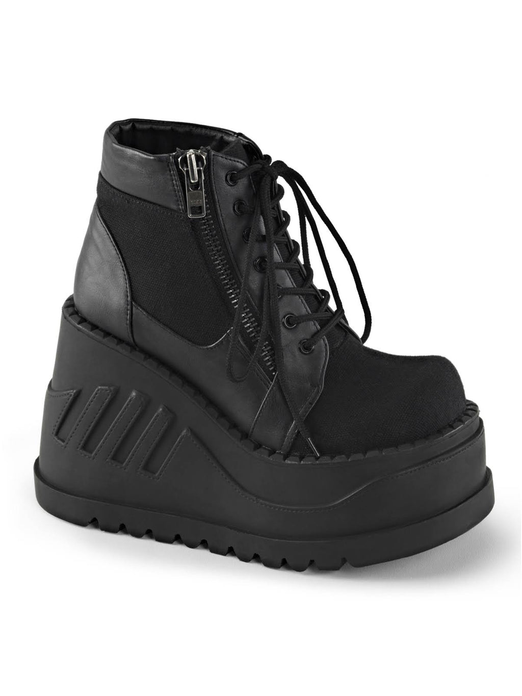 Black Canvas Vegan Leather Boots B353972