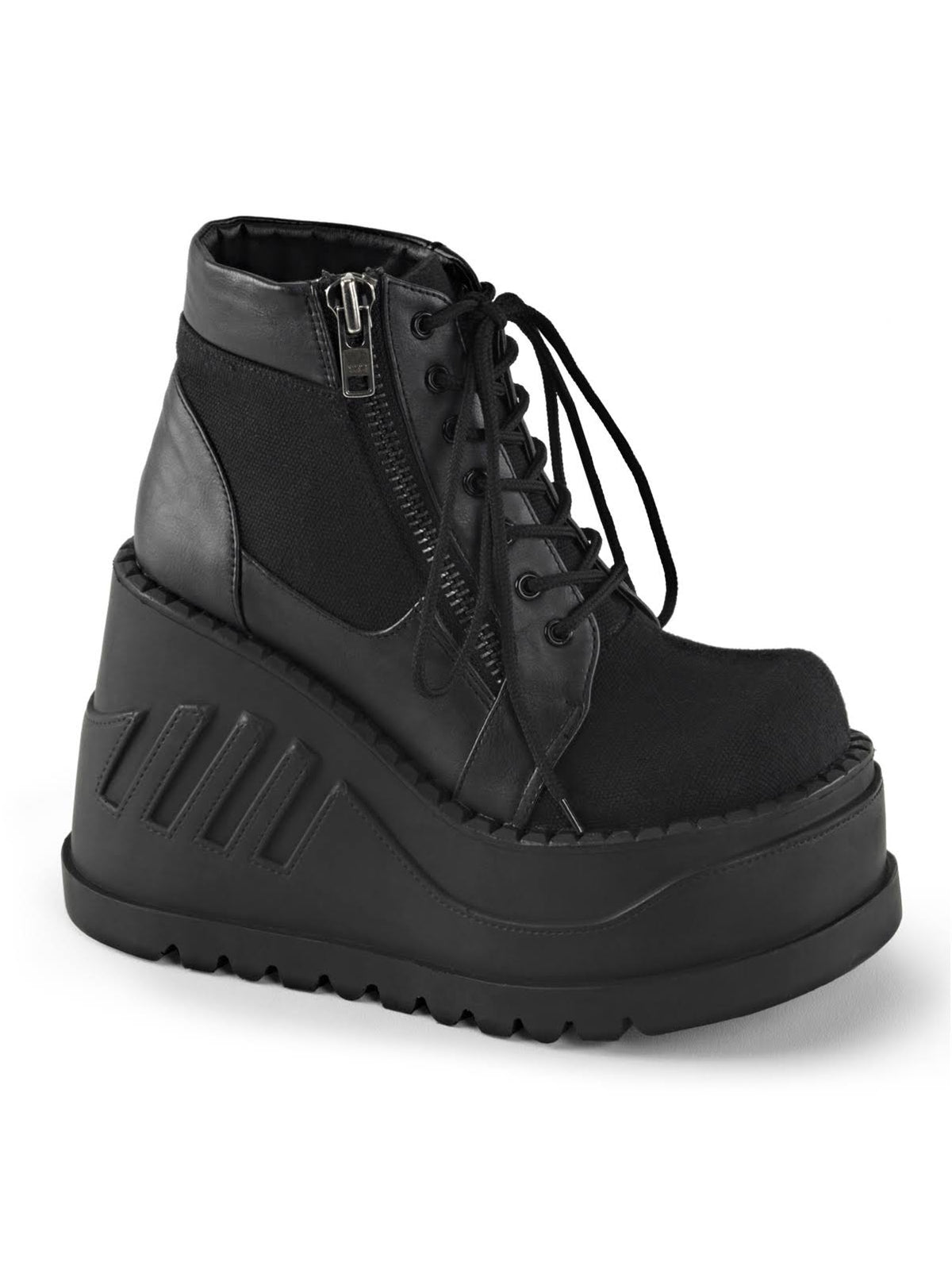 Black Canvas Vegan Leather Boots B353972