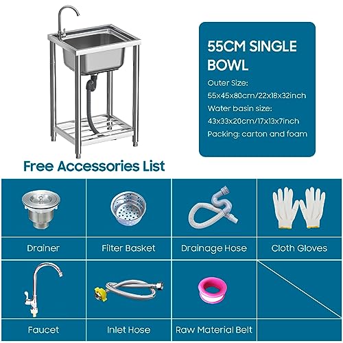 Single Bowl Stainless Steel Free Standing Kitchen Sink A85048