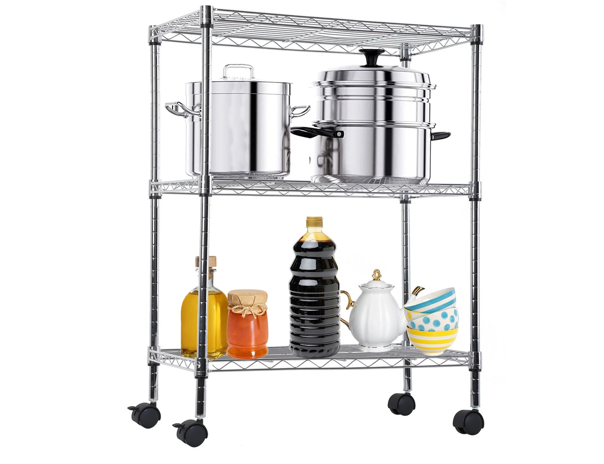 3 Shelf Wire Shelving Unit with Wheels I9440