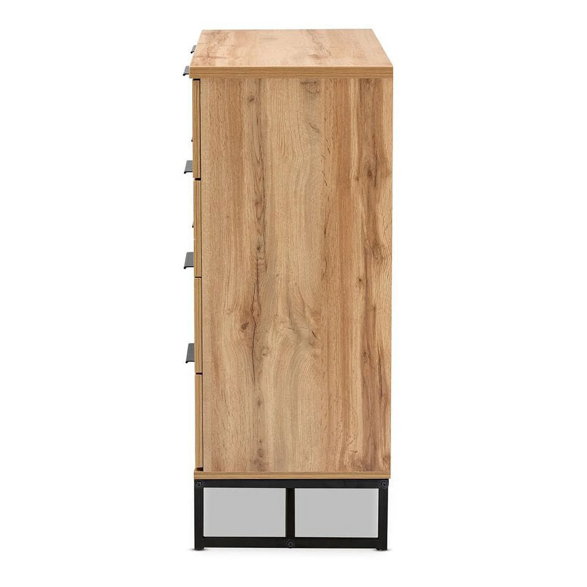 Oak Finished Wood Black Metal 4-Drawer Dresser J21843