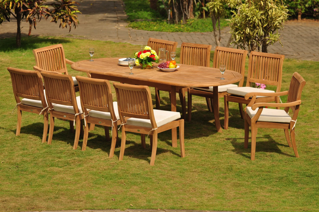 11 Pc Teak Dining Set with 94" Oval Table and 10 Chairs R7600