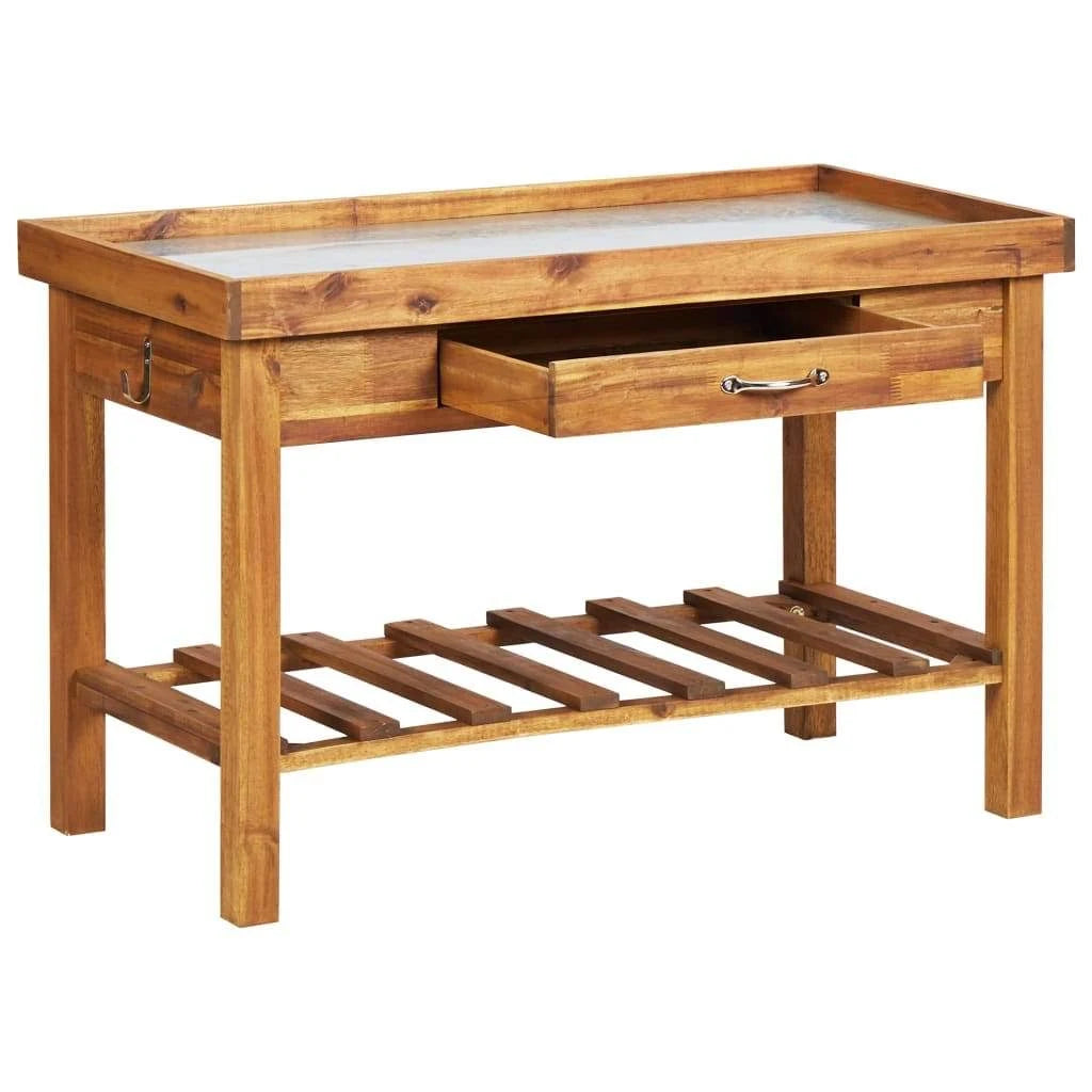 Garden Work Bench with Zinc Top Solid Acacia Wood G567