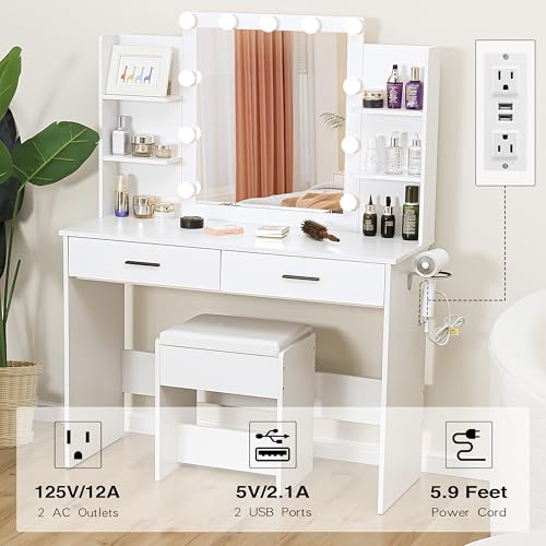 Vanity Desk with Lighted Mirror and Stool D927089