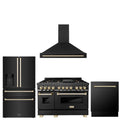 48 Dual Fuel Range, Range Hood, Refrigerator, Dishwasher in Black Stainless K9407