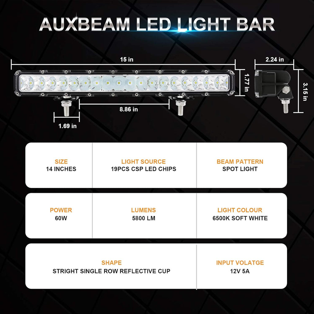 14 Inch 60W Single Row LED Light Bar Pack of 2 E980
