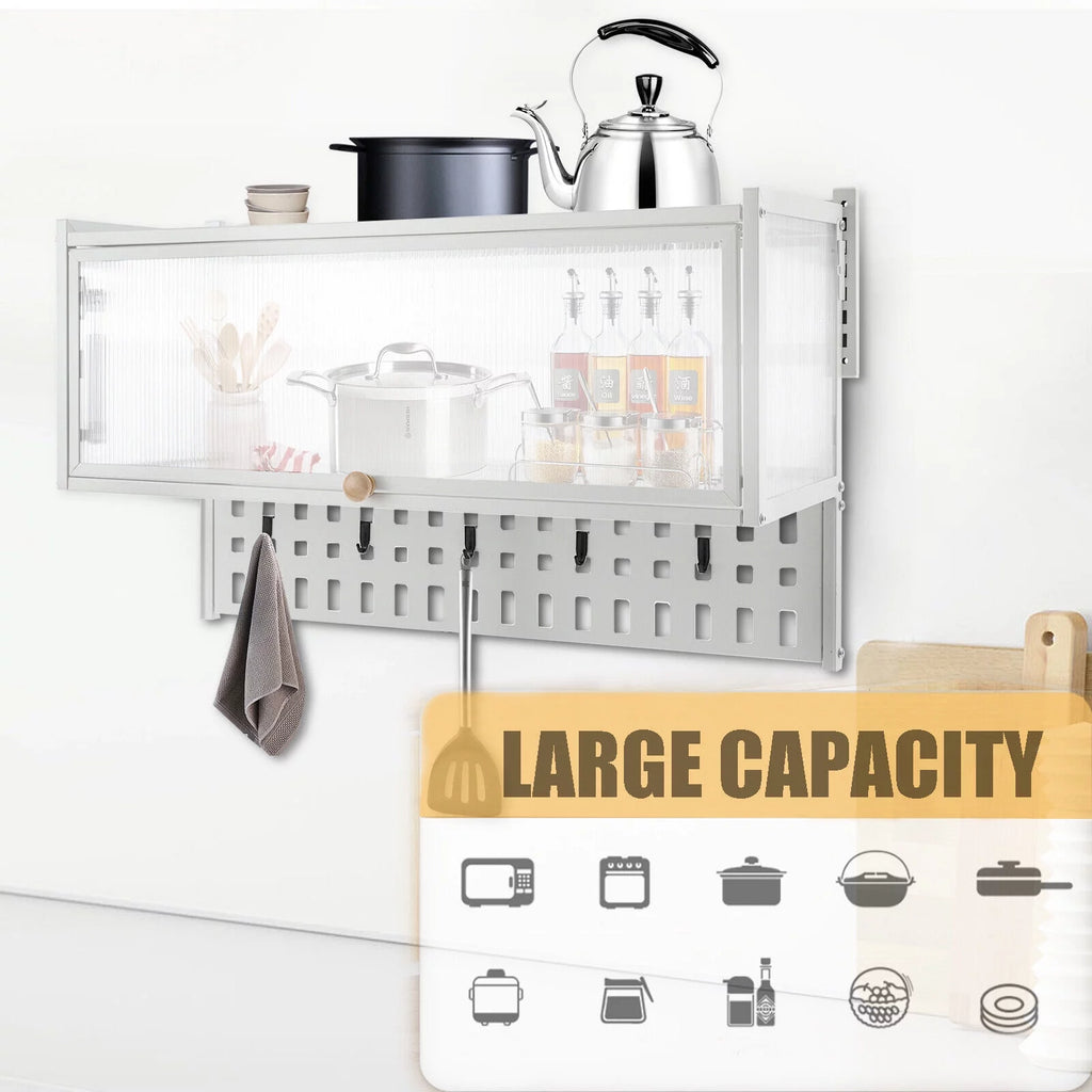 White Wall Mounted Storage Cabinet with Glass Door T105208