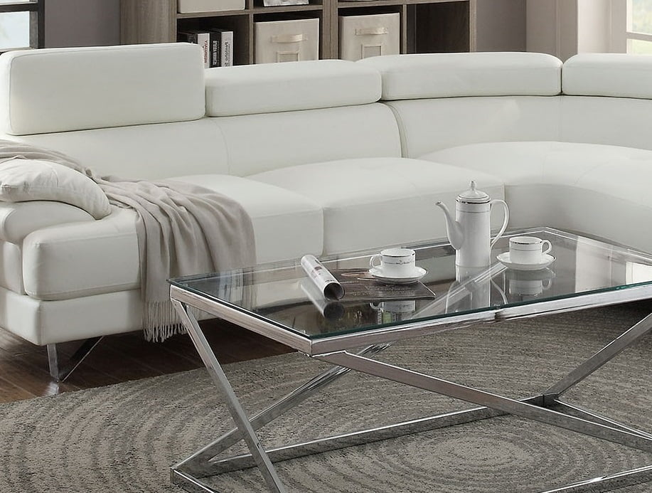 White Faux Leather Sectional Sofa O7362